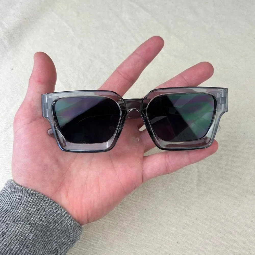 Vintage Y2K surfer style gray squared sunglasses cyber grunge techno
